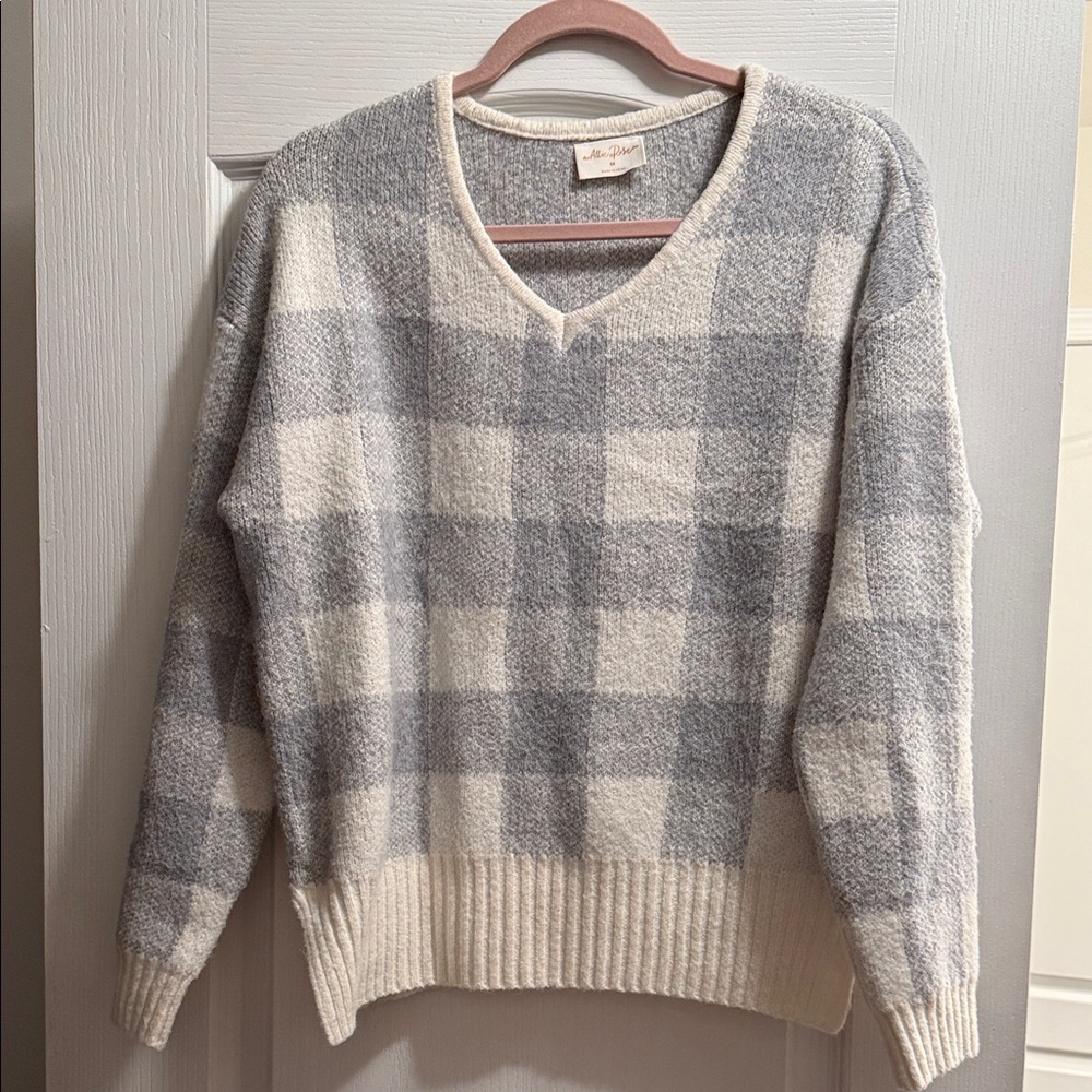 Miss Chievous Gray and Cream V-Neck Sweater